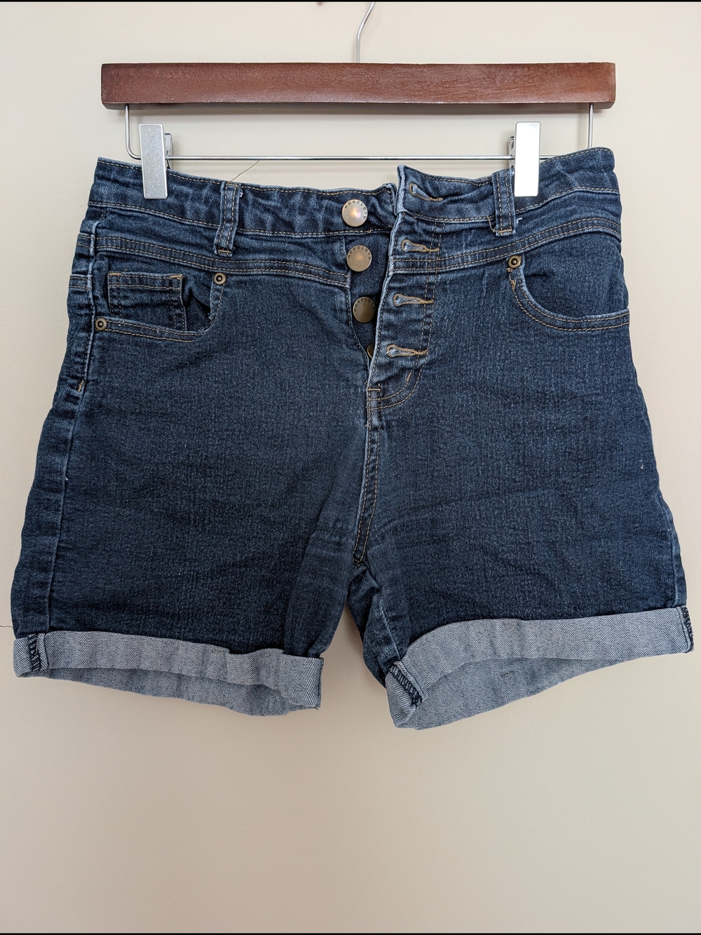 Modcloth Dark Indigo High-Waist Button-Fly Denim Shorts